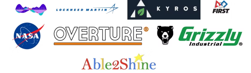 Rotationaries sponsors including Lockheed Martin, NASA, FIRST, Kyros, Overture, Grizzly Industrial, and Able2Shine